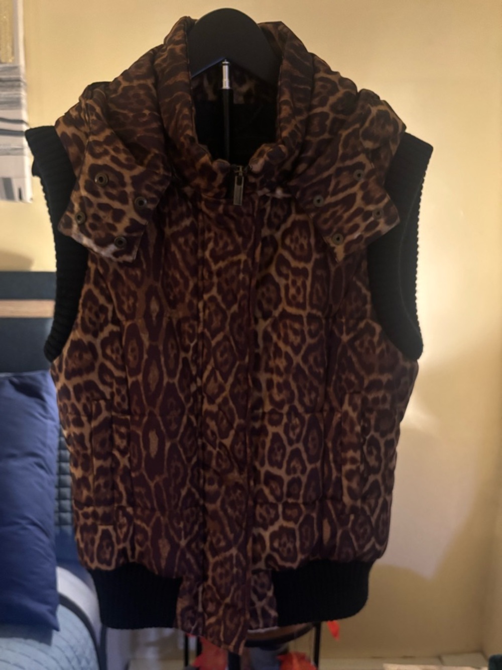 Leopard Print Puffer Vest - Brown Animal Print